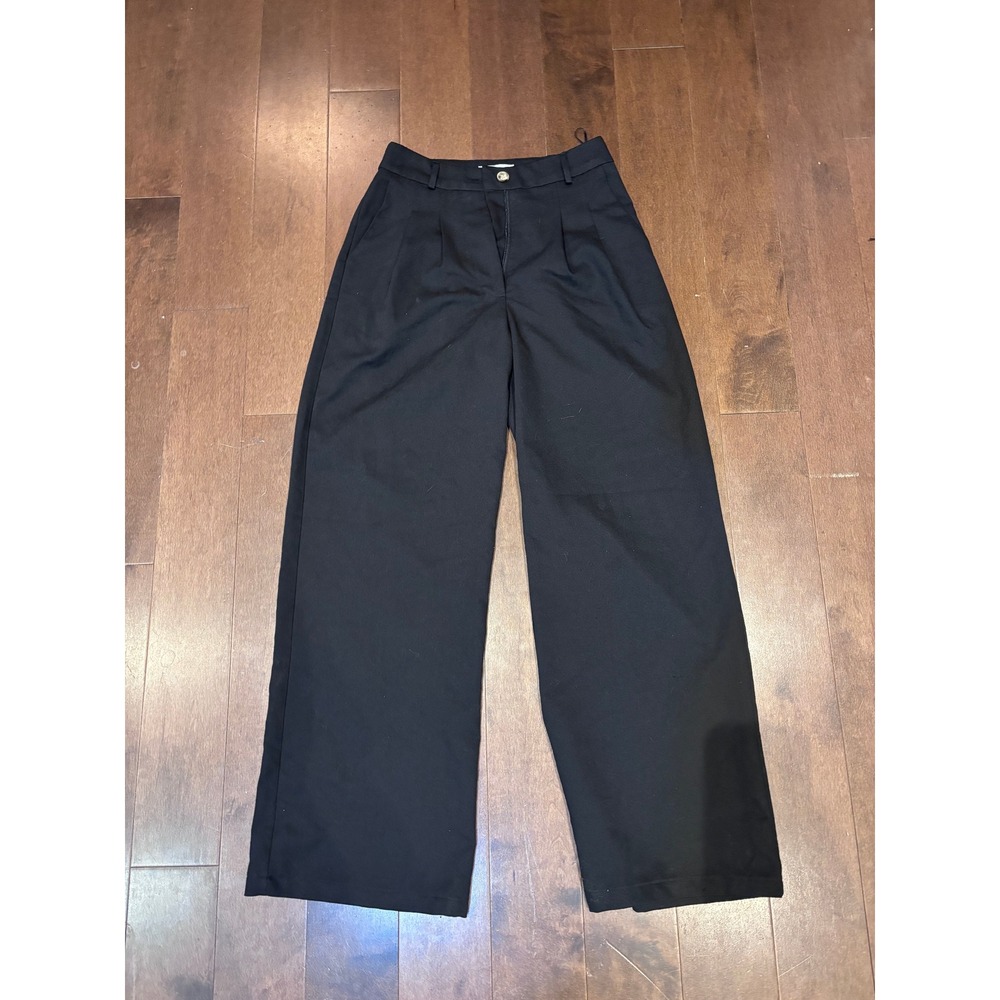 Womens Black Wide Leg Trousers High Waisted Pleated Front Dress Pants